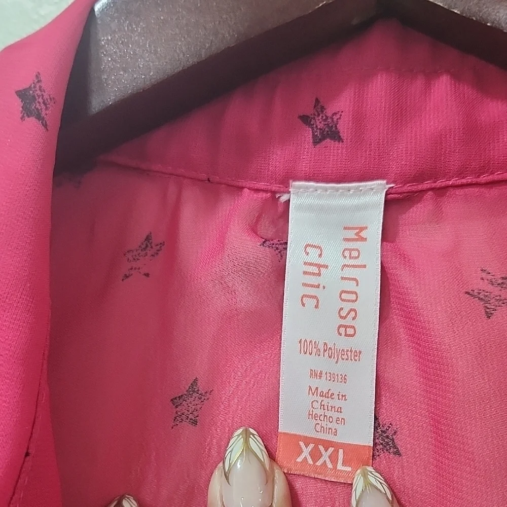 Vibrant Pink Notched Collar Cuffed Sleeve Top - Picture 2 of 9
